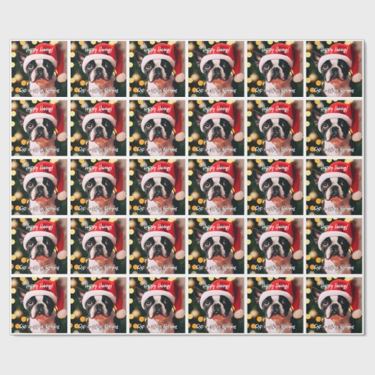 Papier Cadeau Cute Boston Terrier Chiot avec Santa Hat (Plat)
