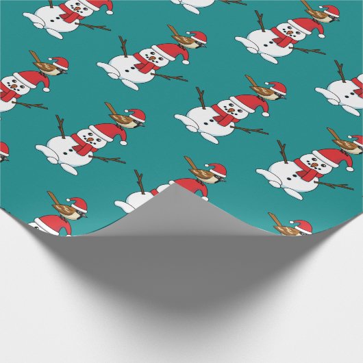 Papier Cadeau Cute Bruant sur Snowman (Coin)