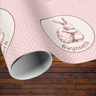 Papier Cadeau Cute Bunny Hugging Polka Dot Egg Monogram