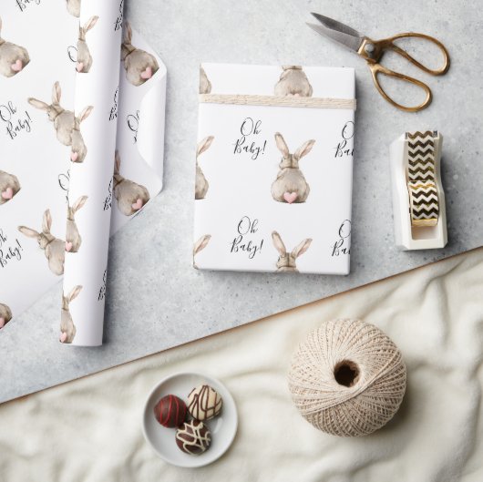 Papier Cadeau Cute Bunny Rabbit Pink Heart Tail Baby Shower (Artisanat)