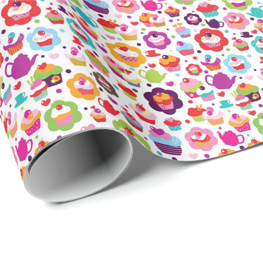 Papier Cadeau Cute cake and tea pot (Coin rond)