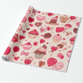 Papier Cadeau Cute Candy & Sweets Valentine Seamless Pattern  (Déroulé)