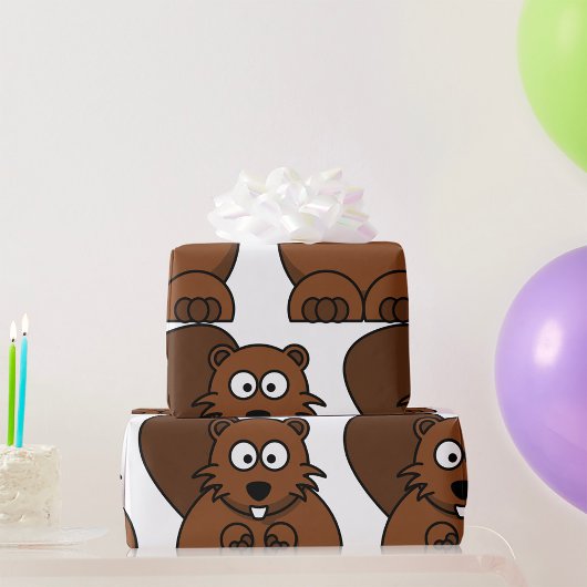 Papier Cadeau Cute Cartoon Beaver Funny Bois Animal