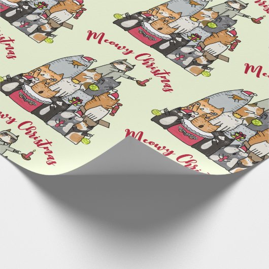 Papier Cadeau Cute Cartoon Chats Meow Noël (Coin)