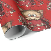 Papier Cadeau Cute Cartoon Kitten in a Box with Hearts Pattern (Coin rond)