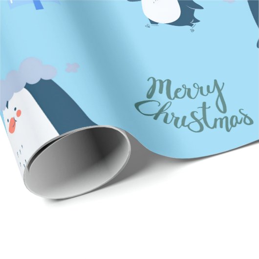Papier Cadeau Cute Cartoon Penguin Merry Christmas (Coin rond)