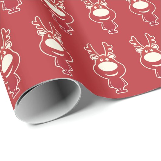 Papier Cadeau Cute Cartoon Rudolph Red Pattern (Coin rond)