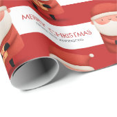Papier Cadeau Cute Cartoon Santa Merry Christmas Name Red Gift (Coin rond)