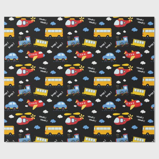Papier Cadeau Cute Cartoon Vehicles Pattern  (Plat)