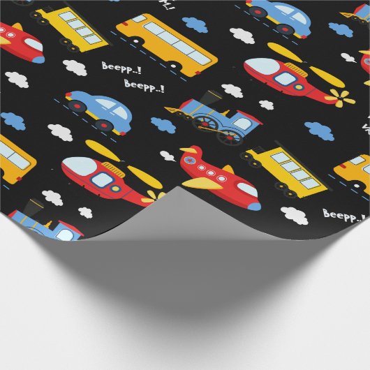 Papier Cadeau Cute Cartoon Vehicles Pattern  (Coin)