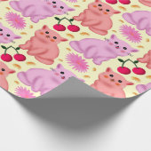 Papier Cadeau Cute Cat Cherry Floral Pattern | Kawaii Kitty  (Coin)