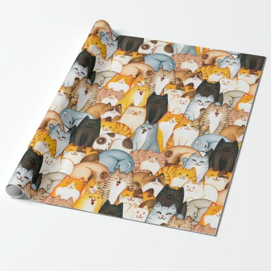 Papier Cadeau Cute Cat Crowd Wrapping Paper for Cat Lovers (Déroulé)