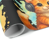 Papier Cadeau cute cat gamer birthday gift wrapping paper (Coin rond)