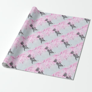 Papier Cadeau Cute Cat pink plume