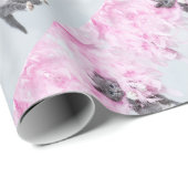 Papier Cadeau Cute Cat rose plume (Coin rond)