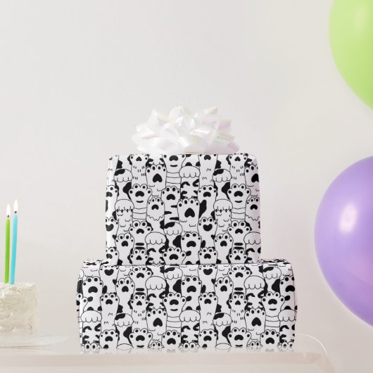 Papier Cadeau Cute Cats Paws Motif noir blanc (Cadeaux de fête)