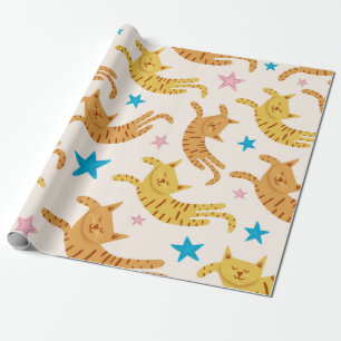 Papier Cadeau Cute cats seamless pattern with stars funny drawin