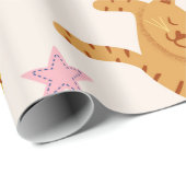 Papier Cadeau Cute cats seamless pattern with stars funny drawin (Coin rond)