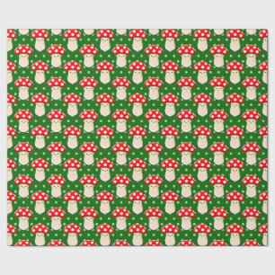Papier Cadeau Cute champignons Dessin vert Polka Motif point