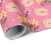 Papier Cadeau Cute Chat et Fleurs (Coin rond)