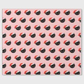 Papier Cadeau Cute Chat noir Père Noël Rouge Motif rose Noël (Plat)