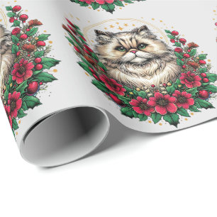 Papier Cadeau Cute Chat Perse, Chatte Perse Floral