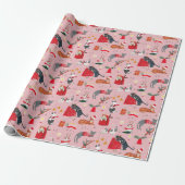 Papier Cadeau Cute Chat Rose Retro motif de Noël (Déroulé)