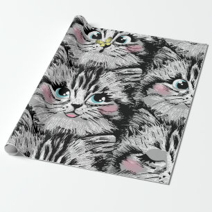 Papier Cadeau Cute chaton en furie face motif sans couture. Illu