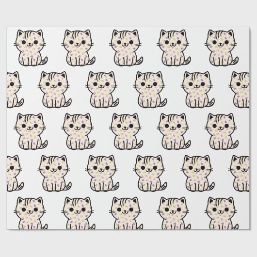 Papier Cadeau Cute chaton floral (Plat)