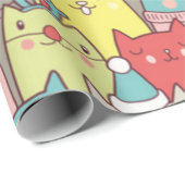 Papier Cadeau Cute chats de Noël (Coin rond)