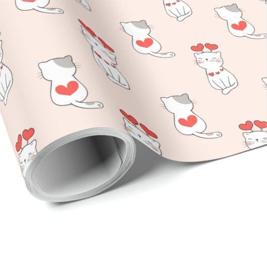 Papier Cadeau Cute Chats et Coeurs (Coin rond)