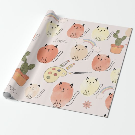 Papier Cadeau Cute chats sans couture motif (Déroulé)