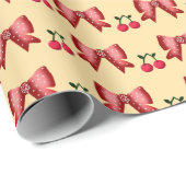 Papier Cadeau Cute Cherry Bow Seamless Pattern Pink Aesthetic Ka (Coin rond)