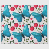 Papier Cadeau Cute Cherry Butterfly Pattern, Glossy Kawaii Fruit (Plat)
