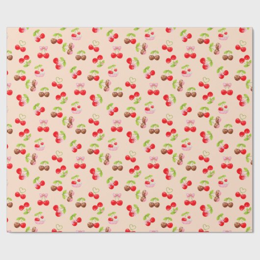 Papier Cadeau Cute Cherry Dessert Pattern Sweet  (Plat)