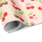 Papier Cadeau Cute Cherry Dessert Pattern Sweet  (Coin rond)