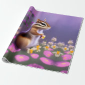Papier Cadeau Cute Chipmunk en Fleurs (Déroulé)