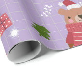 Papier Cadeau Cute Christmas Bear Pattern | Cozy Holiday Winter (Coin rond)