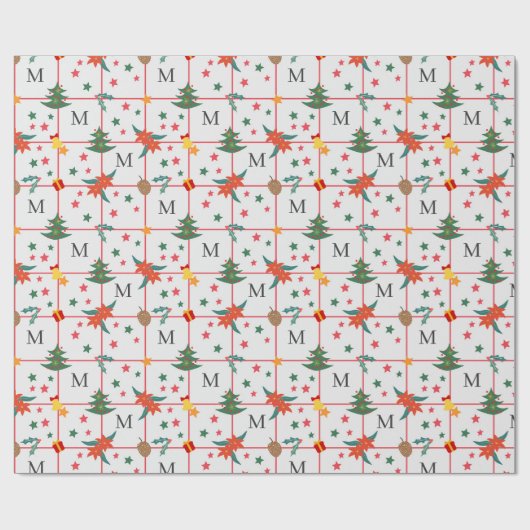 Papier Cadeau Cute Christmas Element Seamless Pattern Monogram (Plat)