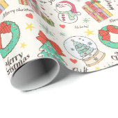 Papier Cadeau Cute Christmas Gift Icon Pattern in Light White (Coin rond)