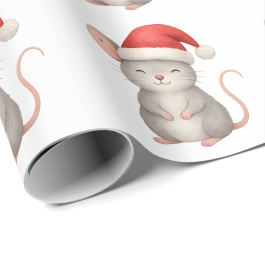 Papier Cadeau Cute Christmas Mouse in Santa Hat (Coin rond)
