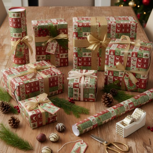 Papier Cadeau Cute Christmas Patchwork Wrapping Paper