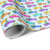 Papier Cadeau Cute Christmas Pickup Trucks Trees Retro Xmas Gift (Coin rond)