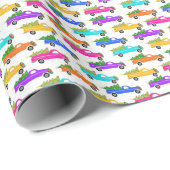 Papier Cadeau Cute Christmas Pickup Trucks Trees Retro Xmas Gift (Coin rond)