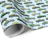 Papier Cadeau Cute Christmas Pickup Trucks Trees Retro Xmas Gift (Coin rond)