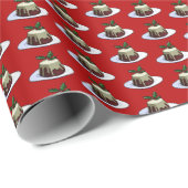 Papier Cadeau Cute Christmas Pudding Brandy Sauce Holly Pattern (Coin rond)