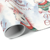 Papier Cadeau Cute Christmas Unicorn (Coin rond)