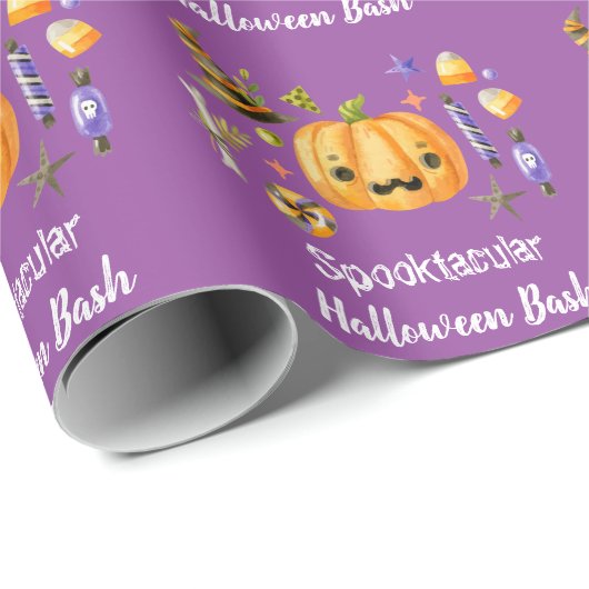 Papier Cadeau Cute Citrouille Spooktacular Halloween Bash Purple (Coin rond)