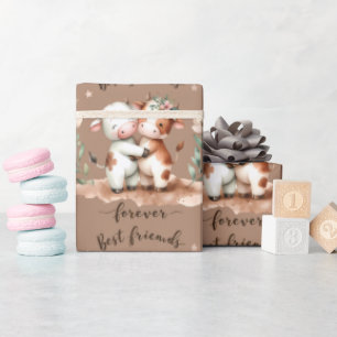 Papier Cadeau Cute Cow Meilleurs amis Hug Floral Art