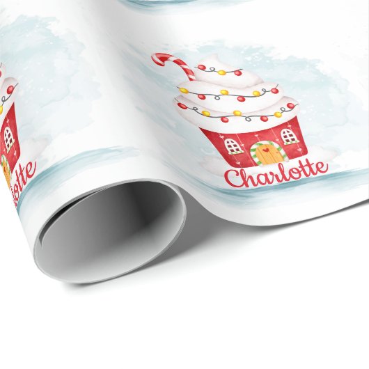 Papier Cadeau Cute Cupcake House Fille Noël (Coin rond)